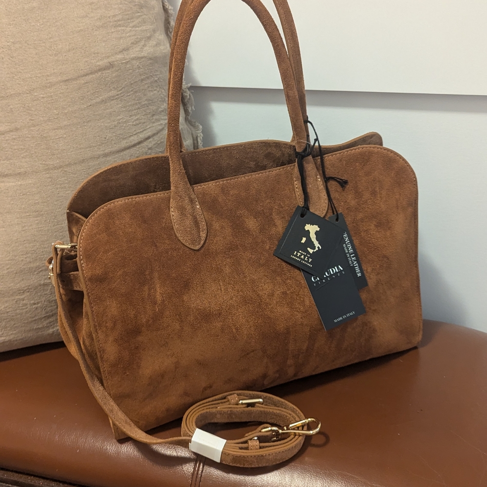 Clearance! Viral Cognac Suede Leather Tote Satchel Bag NWT